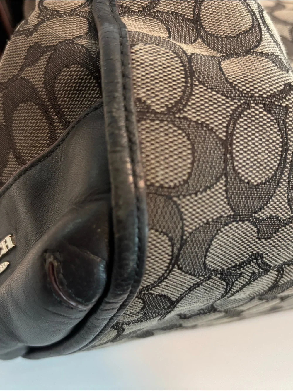 COACH ($385) Phoebe Beige/Dark Brown Jacquard Signature Shoulder Bag AUTHENTIC